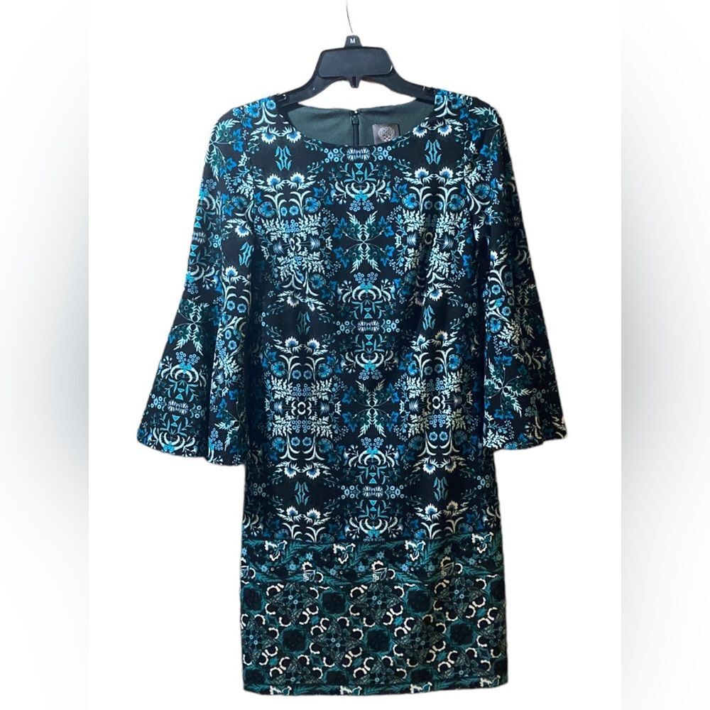 Vince Camuto dress ikat print lined bell sleeves women’s size 2
